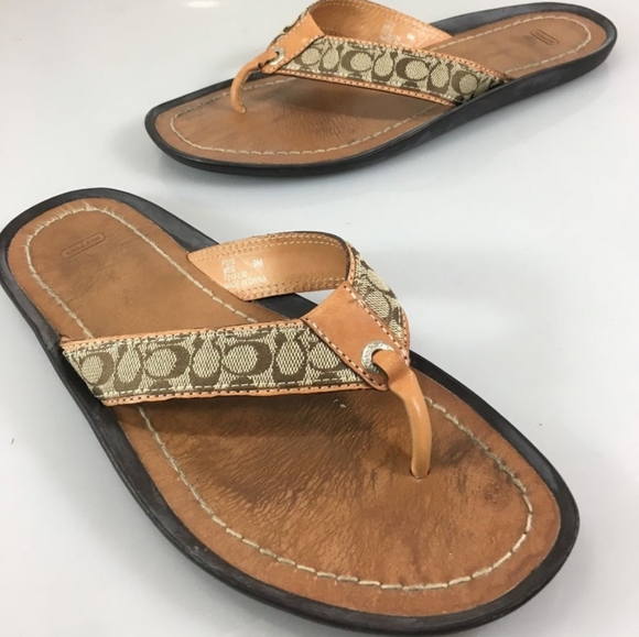 Coach Other - Coach 9M brown flip flops w siganture monogram